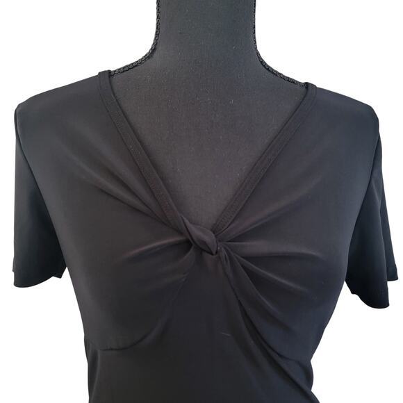 Susan Lawrence V-Neck Black Knit Top Shirt‎ Sz PM Petite Medium Short Sleeve - Picture 4 of 9